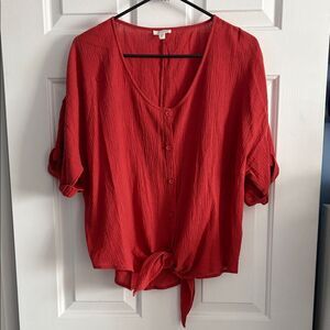 Garnet Hill Women’s Gauzy Cotton Tie Front Blouse Top Size 18